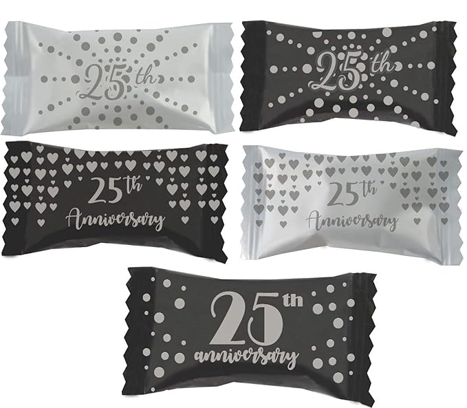 Party Sweets 25th Wedding Anniversary Premium Buttermints, Appx. 300 mints (Pack of 6-7 oz bags)