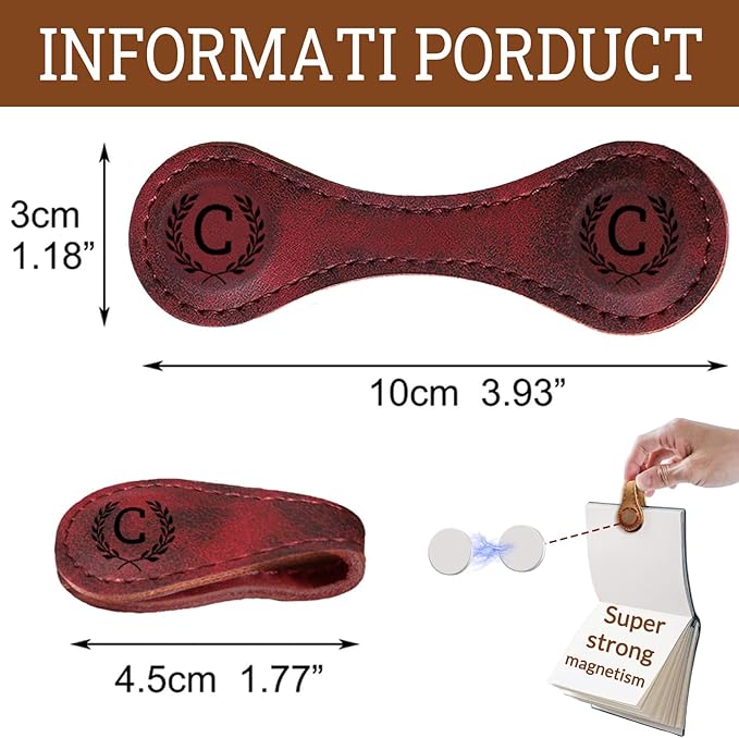 Personalized Magnetic Leather Bookmark - 26 Letters Vintage Engraved Book Marks,Custom Bookmark with Initial,Bookmarks for Women,Reading,Book Lovers (Black, Q)