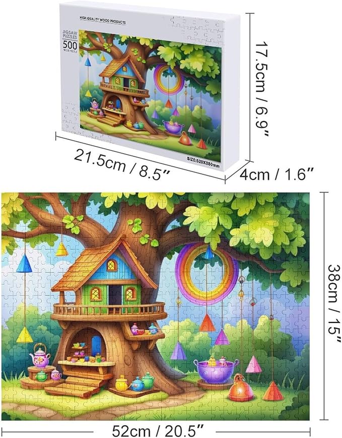 Wooden Puzzle - Fantastical Treehouse Escape Jigsaw Puzzles，Wooden Puzzles for Adults 500 Pieces Challenge Puzzles，Educational Games，Family Puzzles，Unique Gifts for Wall Art