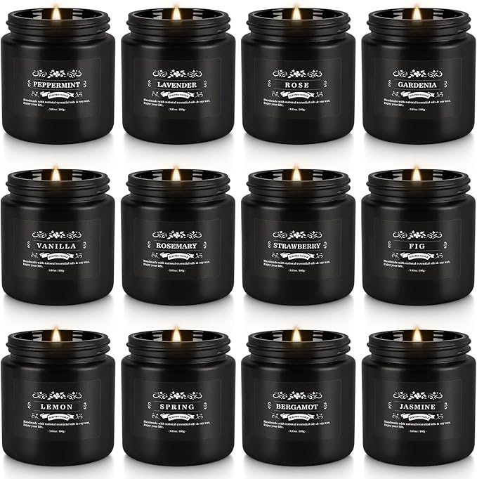 Scented Candles Gifts Set 12 Pack Soy Wax Travel Tin Jar Candles for Home 3.05 OZ for Mom for Christmas, Birthday, Thanksgiving, Mother's Day(Black)