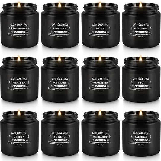 Scented Candles Gifts Set 12 Pack Soy Wax Travel Tin Jar Candles for Home 3.05 OZ for Mom for Christmas, Birthday, Thanksgiving, Mother's Day(Black)