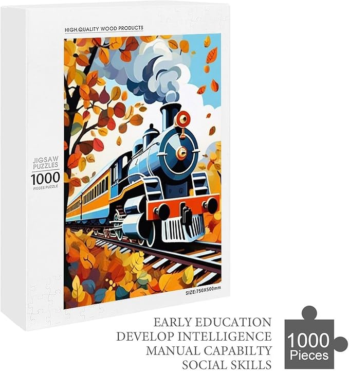 Puzzles for Adults 1000 Pieces Wooden Jigsaw Puzzle - Maple & Steam Train Theme Puzzle，Party Games，Family Toys，Educational Puzzles，Stress Relief Wooden Puzzle，Gifts for Family，Colleagues and Friends