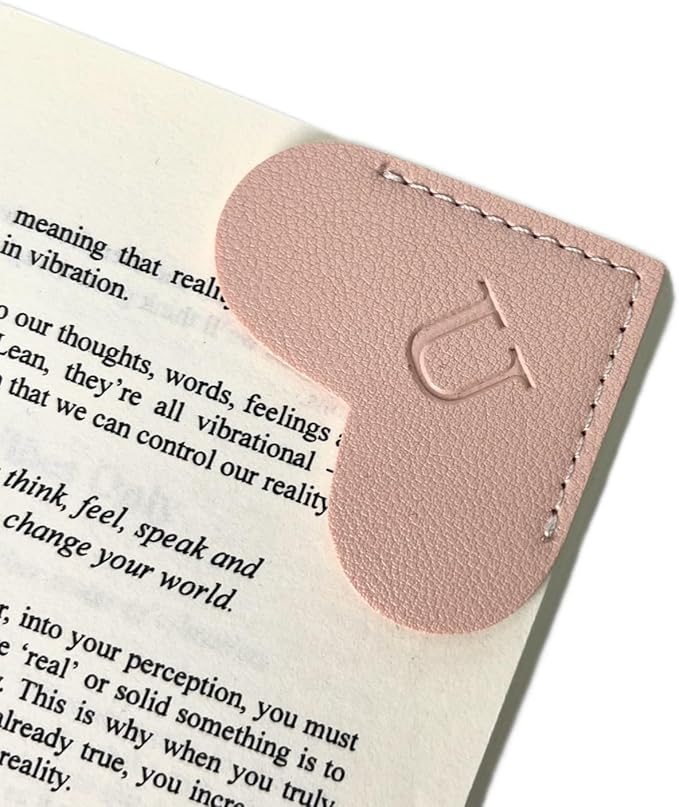 Personalized Leather Book Marks, Heart Bookmark, Unique Cute Handmade Letter Bookmarks Accessories for Reading Women, Teacher, Student, Book Lovers Book Mark Gifts (Pink, U)