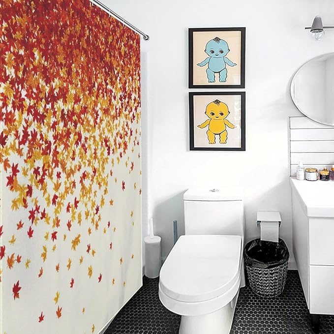 Fall Autumn Shower Curtain Maple Leaves Orange Red Leaf Harvest Waterproof Washable Fabric Bathroom Shower Curtains for Bathroom Decorations Home Indoor Decor 47x72Inch