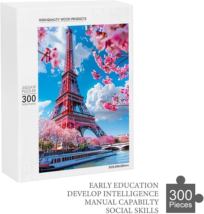 Wooden Puzzle - Eiffel Tower by The River Jigsaw Puzzles，Wooden Puzzles for Adults 300 Pieces Unique Gifts for Wall Art，Challenge Puzzles，Educational Games，Family Puzzles