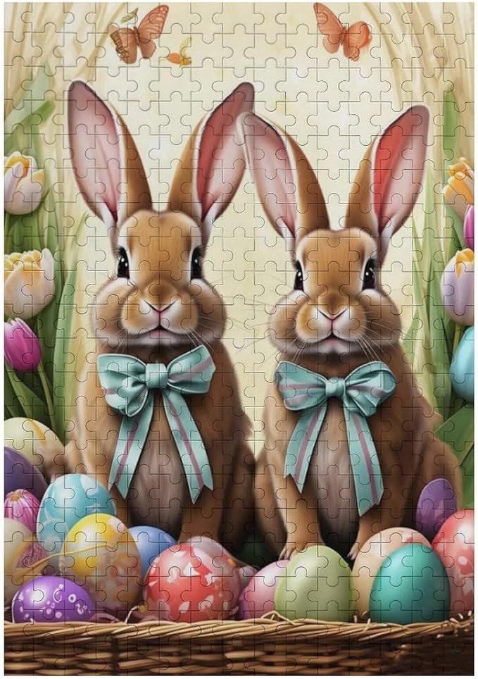 Wooden Puzzle - Easter Bunny and Eggs Jigsaw Puzzles，Wooden Puzzles for Adults 300 Pieces Challenge Puzzles，Educational Games，Family Puzzles，Unique Gifts for Wall Art