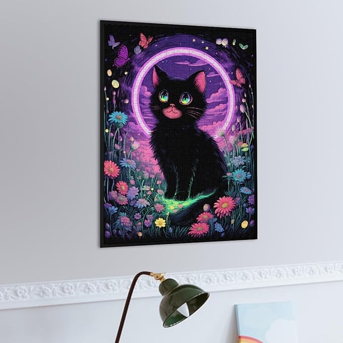 Jigsaw Puzzles for Adults 500 Piece - Black Cat Under The Moon Themed Wooden Puzzles，Educational Games，Family Puzzles，Unique Gifts for Wall Art ，Funny Puzzles，Stress Relief Games，Puzzle Games