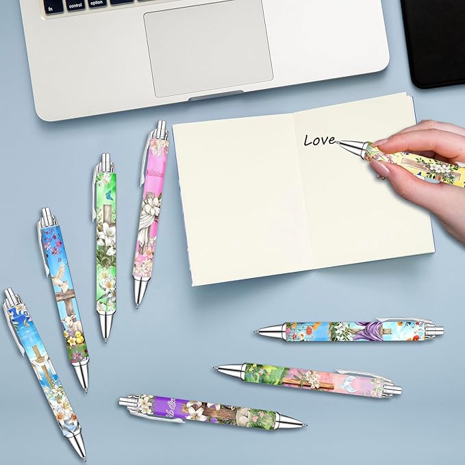 He Is Risen Religious Ballpoint Pens Set – Easter Cross Faith-Inspired Writing Pens with Encouraging Bible Messages – Smooth Black Ink Pens for Church Services, Ministry Outreach, Easter Gifts, 8 Pack