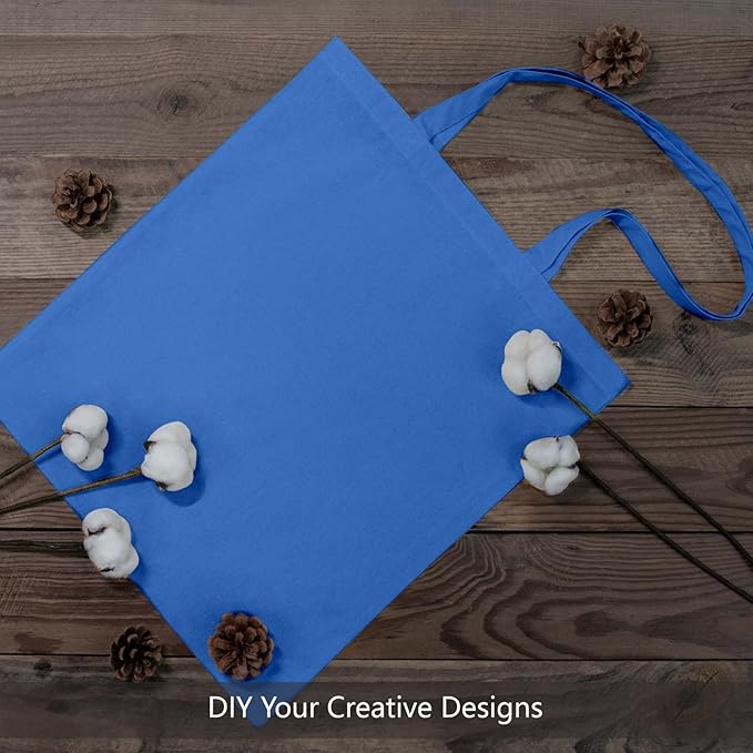 TOPDesign 6-Pack Economical 16"x15" Ocean Blue Cotton Tote Bags, Lightweight Medium Reusable Grocery Shopping Cloth Bags, Suitable for DIY, Advertising, Promotion, Gift, Activity