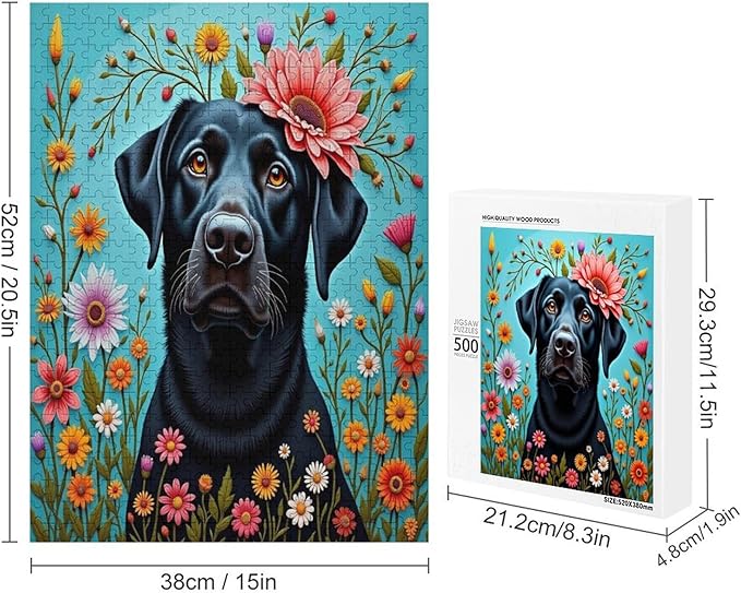 Jigsaw Puzzles for Adults 500 Piece - Black Labrador Dog Themed Wooden Puzzles，Puzzle Games Challenge Puzzles，Educational Games，Family Puzzles，Unique Gifts for Wall Art