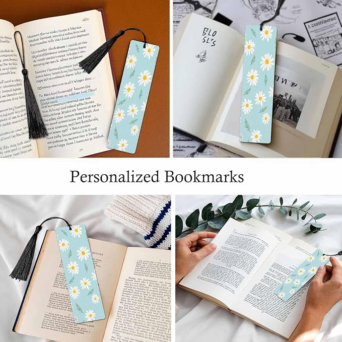 Daisy 5 Pcs Bookmarks Flower Spring Green Leaves Wooden Bookmarks with Tassel for Students Reader Teachers Book Lovers
