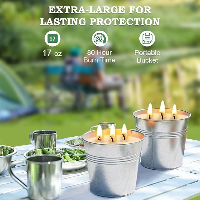Set of 2 Citronella Outdoor Candle - 17 oz Large 3-Wick Soy Wax Candle with up to 180 Hours of Burning time, Perfect for Yards, Gardens, Balconies and Camping.