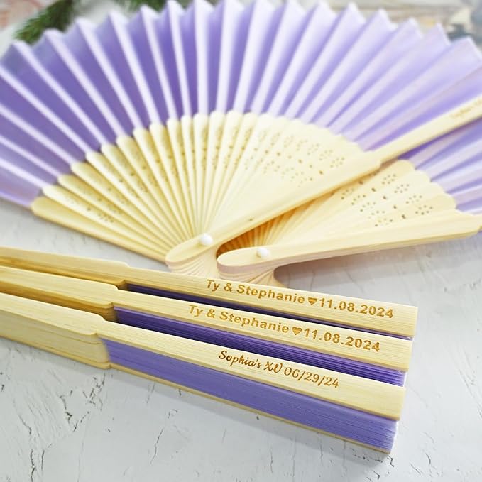 80 Pcs Personalized Purple Wedding Fans for Guests Bulk, Custom Hand Fans Decorative Folding Fans, Wooden Fans Party Favor Birthday Party Supplies Bridal Shower Gifts Baby Shower Favors