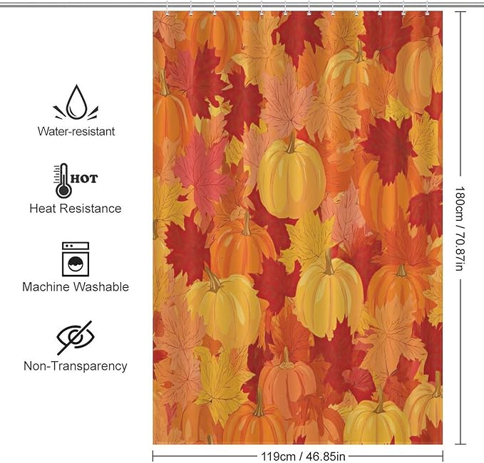 Autumn Pumpkins Fall Thanksgiving Shower Curtain Waterproof Washable Fabric Bathroom Shower Curtains for Bathroom Decorations Home Indoor Decor 47x72Inch