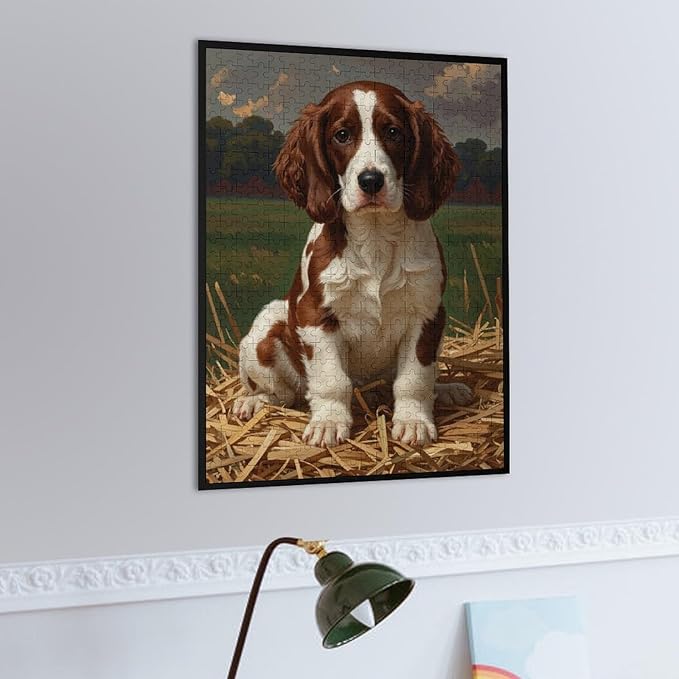 Wooden Puzzle 500 Pieces - English Springer Spaniel Puppy Dog Puppy Dogs Puppies Jigsaw Puzzles， Exquisite Art Design，for Puzzles Challengers and Enthusiasts，Puzzle Games for Children and Adults