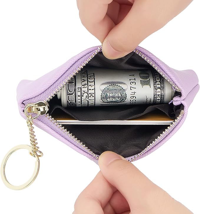WOZEAH Artificial Leather Coin Purse Change Purse With Key Chain Ring Zipper For Men Women (Lilac)