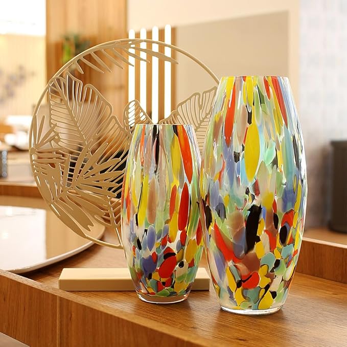 Ca D Oro Colored Glass Vase Confetti Effect Hand Blown Murano-Style Art Glass for Flower, Room Decoration and Centerpiece - Model Oliva G