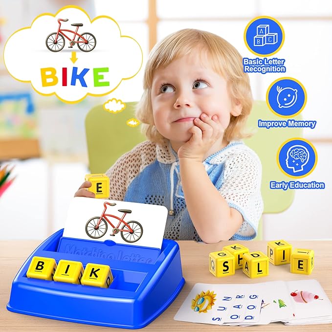 SAITCPRY Educational Toys for 3 4 5 Year Old for Toddlers 2-4 Year Matching Letter Games for 3-5 Montessori Toys for Kids Toy for Ages 2-4 4-6 (Blue/Yellow)