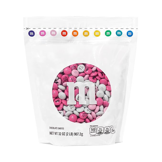 M&M'S World It's A Girl Milk Chocolate Candy 2lb Bag with Pink and White M&M'S for Baby Girl Showers Gender Reveal Parties and Baby Celebration Favors