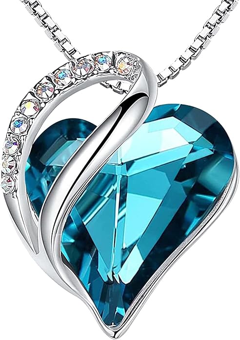 Leafael Valentine's Day Gift Necklaces for Women, Infinity Love Birthstone Heart Crystal Pendant, Birthday Anniversary Jewelry for Wife, Mom, and Her, Silver Plated, 18" + 2" Adjustable Chain