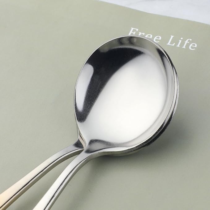 Buyer Star 8 Pieces Stainless Steel Round Soup Spoon, 6.3 Inch Mirror Polished Spoon Cutlery, Dishwasher Safe (Gradual Rose Rold)