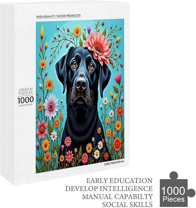 Jigsaw Puzzles for Adults 1000 Piece - Black Labrador Dog Themed Wooden Puzzles，Puzzle Games Challenge Puzzles，Educational Games，Family Puzzles，Unique Gifts for Wall Art