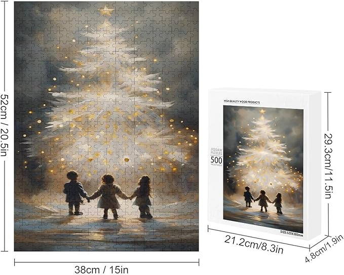 Funny Wooden Puzzle - Glowing Christmas Trees and Wishing Girls Puzzle for Adult 500 Piece，Wooden Jigsaw Puzzles Art Leisure Game Fun Suitable Family Friends Educational Learning Games Gift