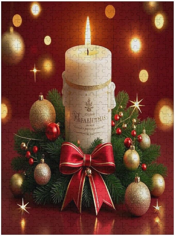 Christmas Atmosphere Candle Light, Merry Christmas Wooden Puzzle 500 Pieces Jigsaw Puzzles for Adults Puzzle Educational Toys Challenging Fun Games Gifts for Elders Kids Family and Friends