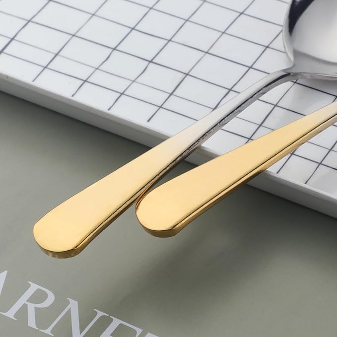 Buyer Star 8 Pieces Stainless Steel Round Soup Spoon, 6.3 Inch Mirror Polished Spoon Cutlery, Dishwasher Safe (Gradual Gold)