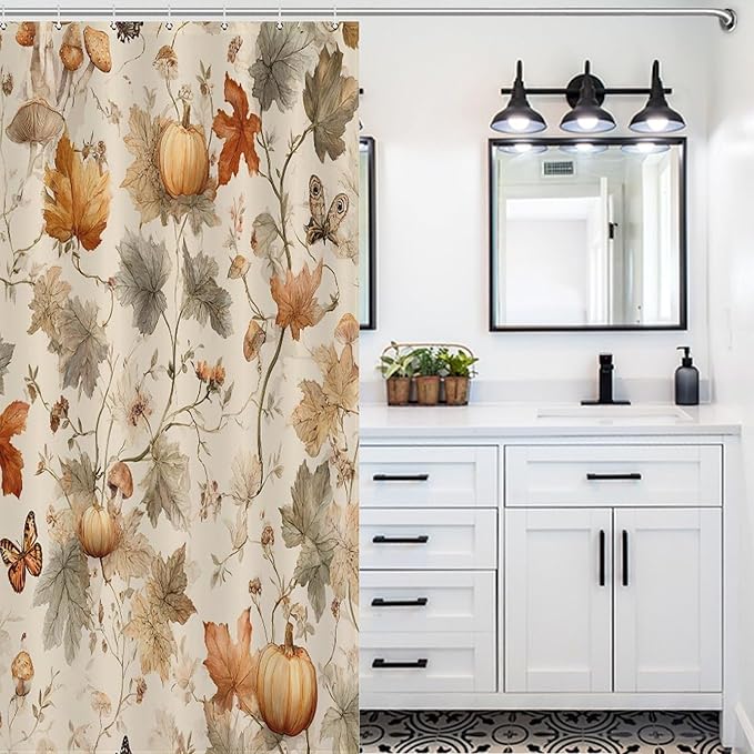 Fall Pumpkin Autumn Thanksgiving Shower Curtain Waterproof Washable Fabric Bathroom Shower Curtains for Bathroom Decorations Home Indoor Decor 35x72Inch