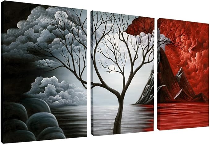 Wieco Art Extra Large The Cloud Tree Modern Gallery Wrapped Giclee Canvas Print Artwork Abstract Landscape 3 panels Pictures on Canvas Wall Art Ready to Hang for Living Room Kitchen Home Decor XL