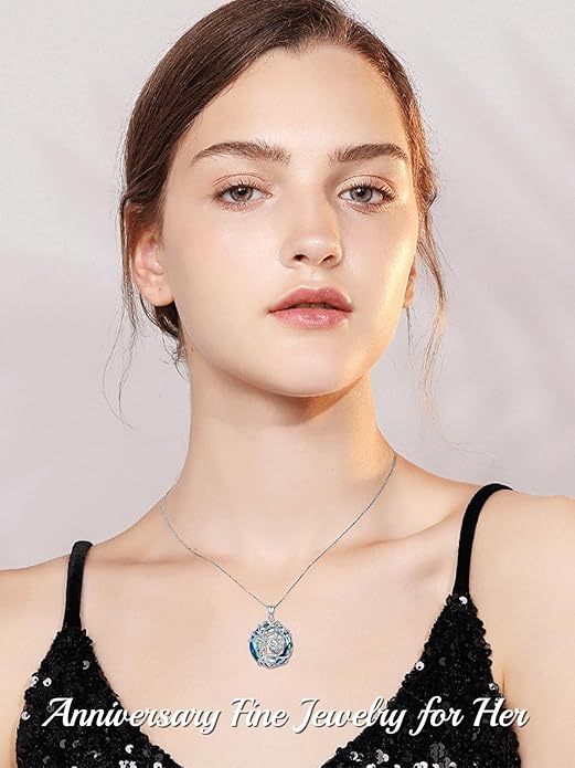 TOUPOP Tree of Life Birthstone Necklace 925 Sterling Silver Pendant Austrian Crystal Jewelry Anniversary Valentine's Day Birthday Gifts for Women Mom Her Wife