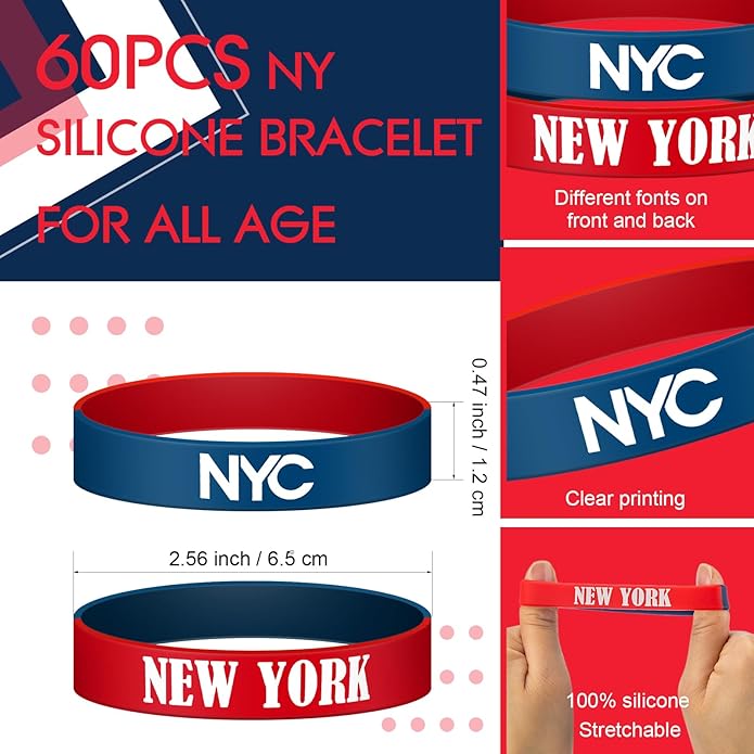 60 Pcs New York Souvenirs USA Gifts Bulk Bracelets New York State Bracelets Silicone Stretchable Bracelet, silicone Wristbands Decorations Gift Souvenirs from USA