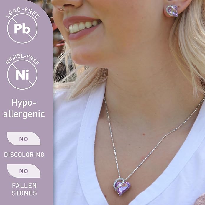 Leafael Valentine's Day Gift Necklaces for Women, Infinity Love Birthstone Heart Crystal Pendant, Birthday Anniversary Jewelry for Wife, Mom, and Her, Silver Plated, 18" + 2" Adjustable Chain