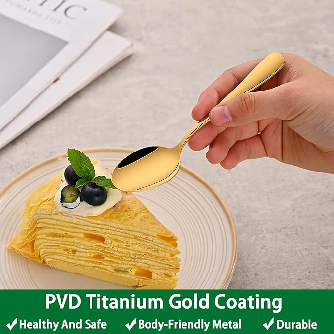 5.5 Inch Coffee Spoons,8 Pieces Stainless Steel Gold Tea & Coffee Spoon,Mirror Polishing Metal Small Espresso Spoons,Dishwasher Safe Teaspoon,Golden Mini Demitasse Spoon