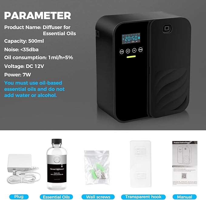 Hotel Scent Diffuser, House Scent Machine, 5000 Sq.Ft of Coverage, 500ml Large Capacity Aromatherapy Machine, Scent Diffusers for Home Large Room, Office Waterless Essential Oil Diffuser