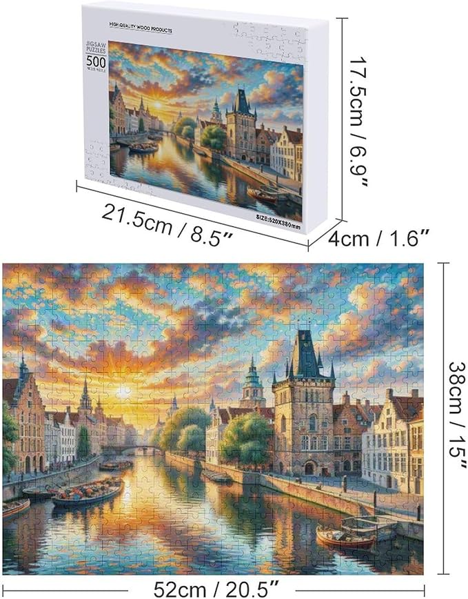 Paintings Christmas City of Bruges Belgium - 500 Piece Jigsaw Puzzles for Adults，Stress Relieving Game Props Positive Thinking Puzzles Party Entertainment Puzzles for Adults and Teens Toy