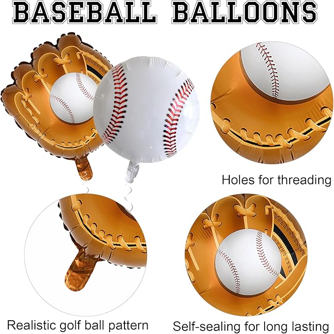 Baseball Balloons, 6PCS 18 Inch Sports Balloon Foil Baseball Balloons for Kids Boys Baby Shower Sport Birthday Party Decorations