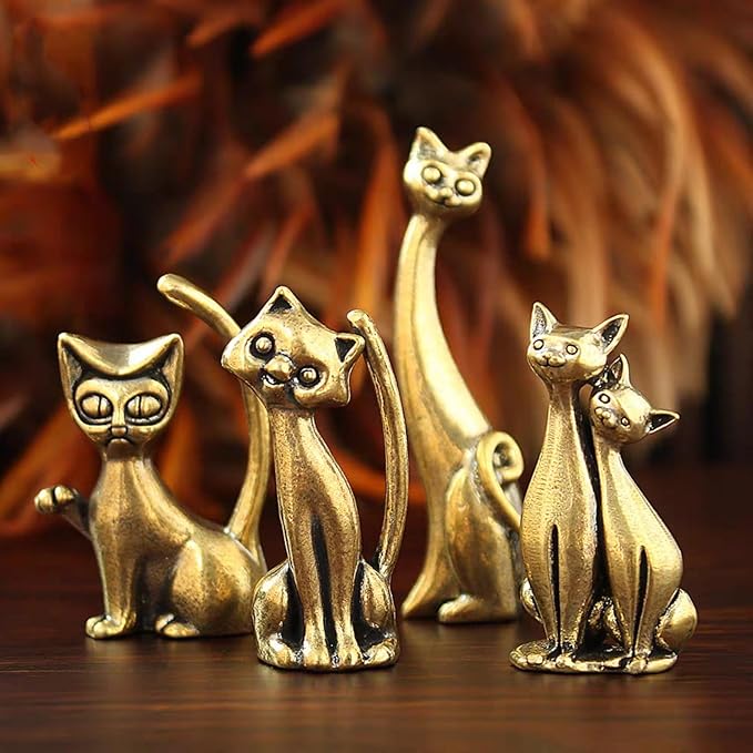 Brass Animals Figurine Decorative,Metal Statue,Pure Brass Cat Statue,Miniature Feline Figurine,Intertwined Loving Cats, Ideal Decor for Home,Office, or Café. Perfect for Shelf, Living Room