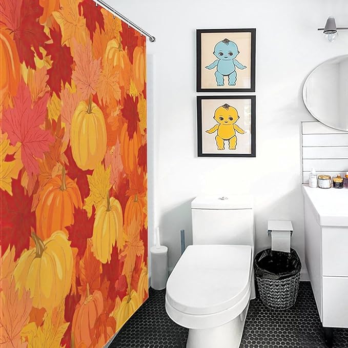 Autumn Pumpkins Fall Thanksgiving Shower Curtain Waterproof Washable Fabric Bathroom Shower Curtains for Bathroom Decorations Home Indoor Decor 72x72Inch