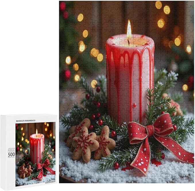Jigsaw Puzzles for Adults 500 Piece - Merry Christmas，Christmas Candles Wooden Puzzle Puzzle Games， Stress Relief Games，Funny Puzzles，Unique Gifts for Wall Art ，Family Puzzles
