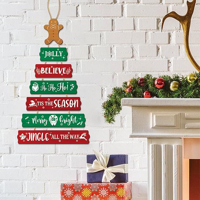 CHDITB Christmas Wall Decor,Santa Claus Wooden Hanging Sign, Tgingerbread Man Wood Sign, Winter Welcome Xmas Door Sign, Merry Christmas Wall Door Sign,Christmas Sign for Wall Door Hanger Winter Decor