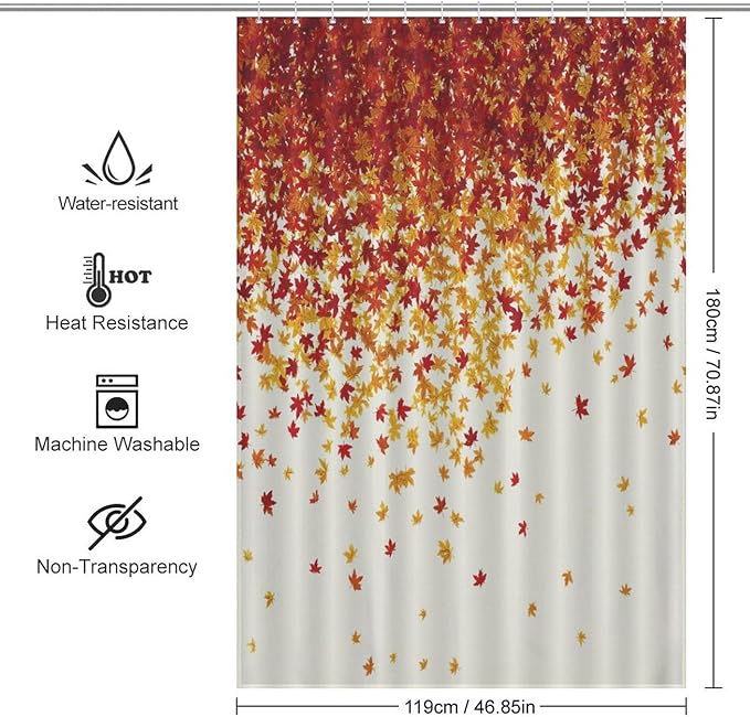 Fall Autumn Shower Curtain Maple Leaves Orange Red Leaf Harvest Waterproof Washable Fabric Bathroom Shower Curtains for Bathroom Decorations Home Indoor Decor 47x72Inch