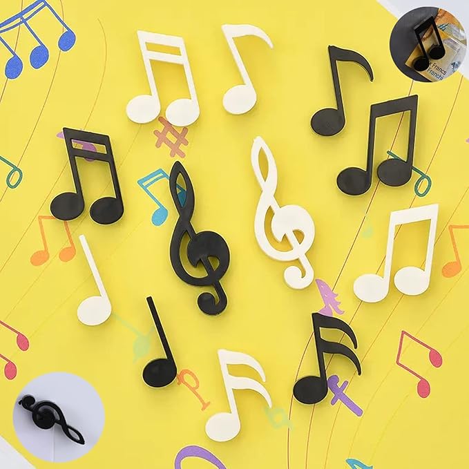 Creative Musical Note Refrigerator Magnets Set of 12 Message Magnet for Whiteboard, Dry Erase Board Decoration Refrigerator (6*White+6*Black)