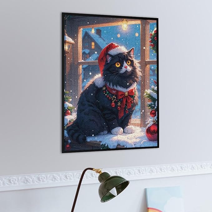 Jigsaw Puzzles for Adults 500 Piece - Christmas Black Cat Wooden Puzzles, Challenge Puzzles Puzzle Games, Stress Relief Games, Funny Puzzles