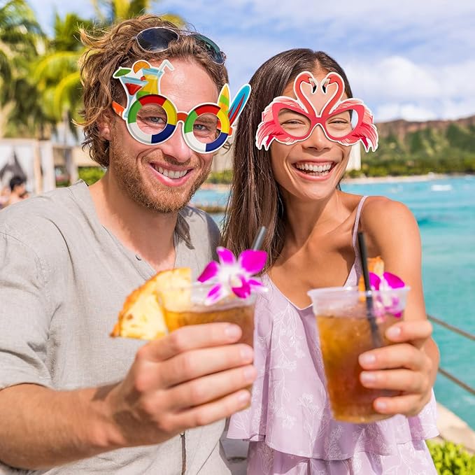 Vinsot 32 Pack Beach Pool Party Eyeglasses Decor Mardi Gras Luau Paper Glasses Bulk Hawaiian Sunglasses Frame Tropical Pool Props Photo Booth Props for Carnival Beach Party Favor Birthday Supply Decor