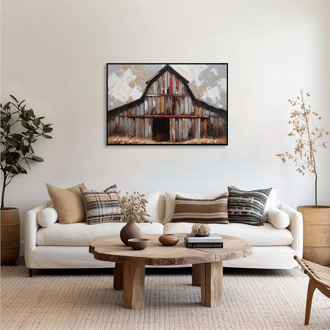 Vintage shabby barn print rural farm natural scenery decorative painting suitable for home decoration bathroom bedroom living room decoration16x24in(40x60cm)- Black Framed