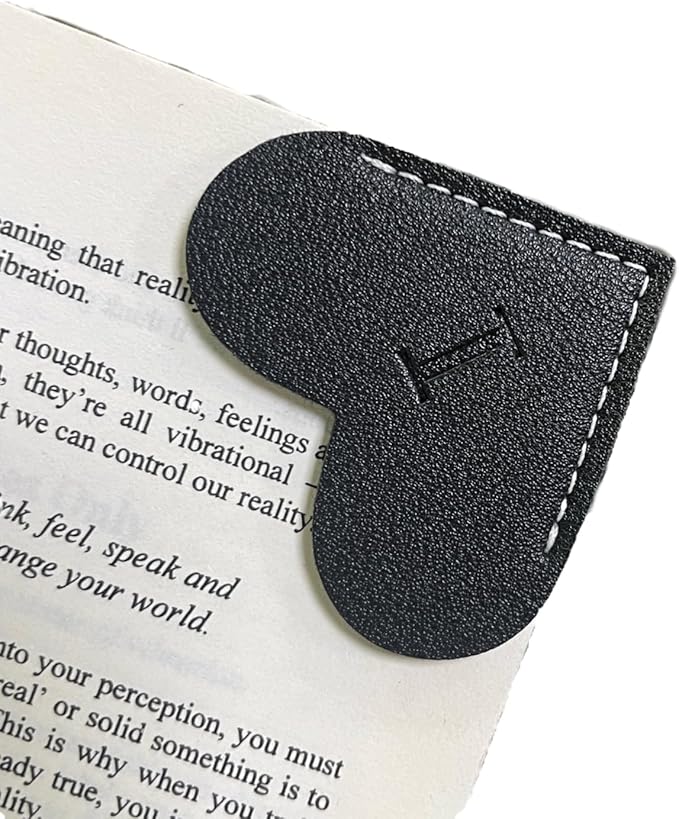 Personalized Leather Book Marks, Heart Bookmark, Unique Cute Handmade Letter Bookmarks Accessories for Reading Women, Teacher, Student, Book Lovers Book Mark Gifts (Black, I)
