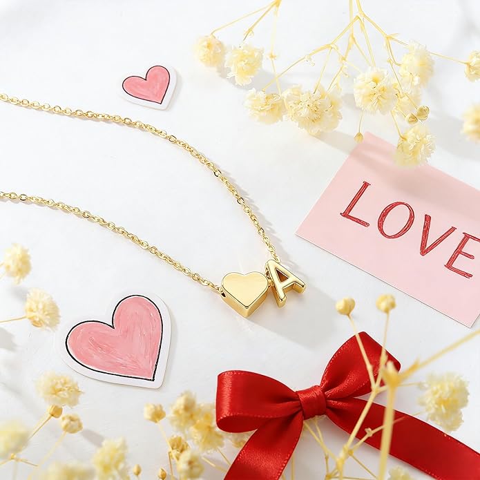 Turandoss Valentines Day Gifts for Kids Teen Girls - Dainty 18K Gold Plated Heart Initial A-Z Pendant Necklace Trendy Jewelry Heart Necklaces Birthday Valentines Day Gifts for Girlfriend Wife Women