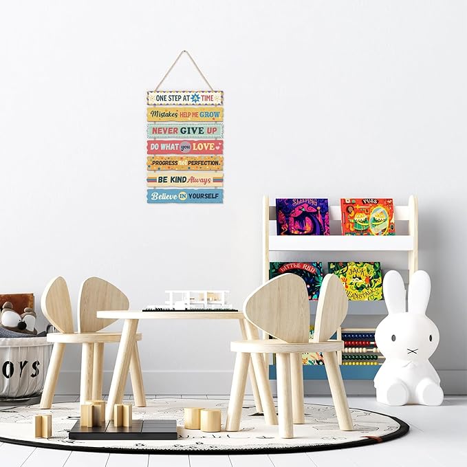 CHDITB Classroom Motivational Wooden Sign, Inspirational Wood Hanging Plaque, Positive Quotes Front Door Sign, Uplifting Wall Decor Hanger Never Give Up Wall Art for Nursery School Decor